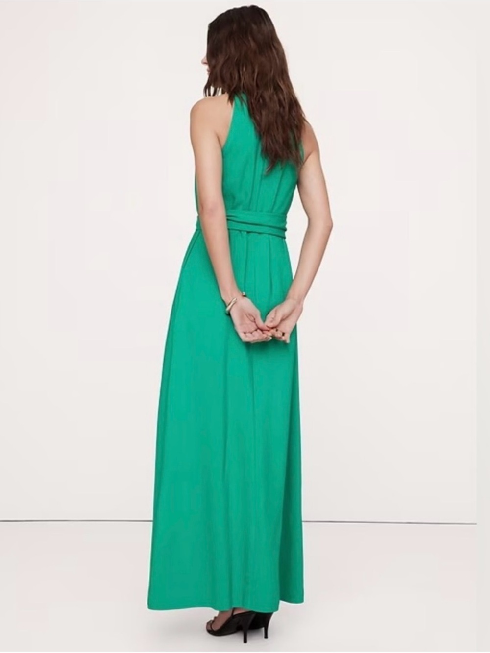 Banana Republic Emerald Green Sleeveless Stretch Crepe  Maxi Wrap Dress - Picture 5 of 13